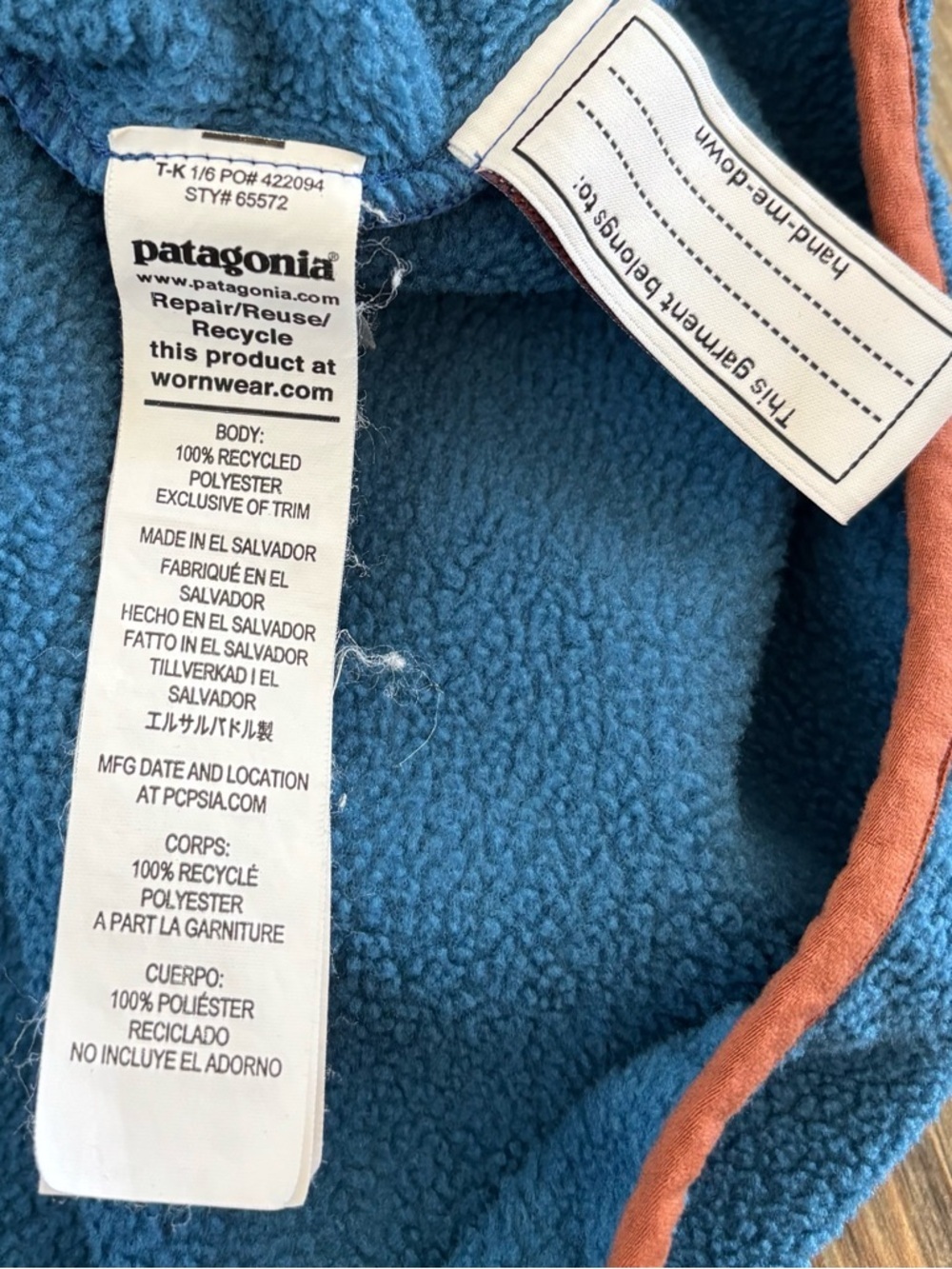 Patagonia Synchilla Snap-T Fleece Pullover Kids Lg (12) Wavy Blue Lightweight - Picture 8 of 11